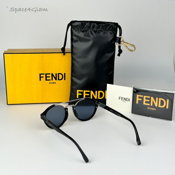 Fendi Women Sunglasses Black Blue Round FE40058U 01V BRAND NEW - Picture 4 of 9